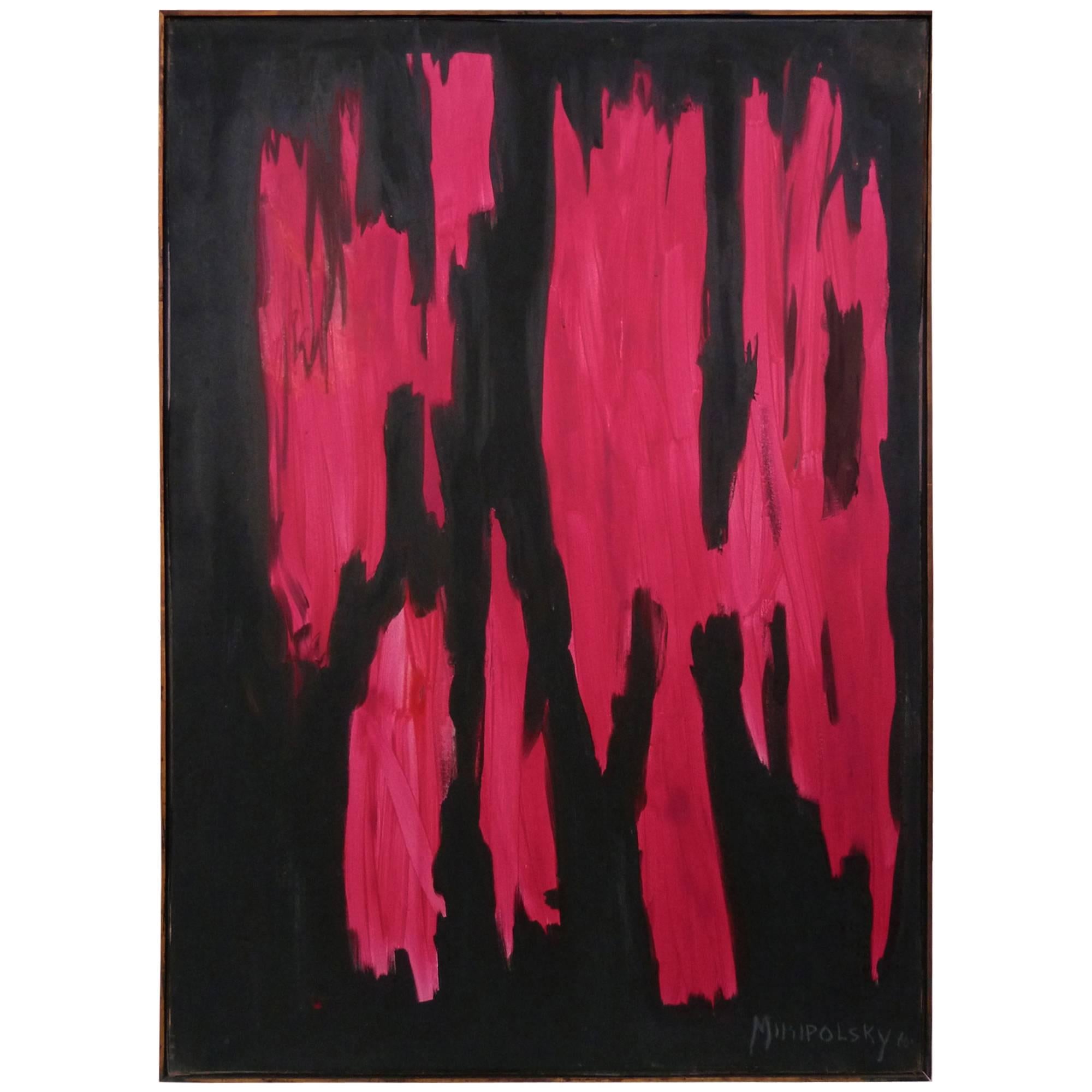 Fuschia and Black Abstract Painting by Mert Miripolsky