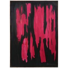 Vintage Fuschia and Black Abstract Painting by Mert Miripolsky