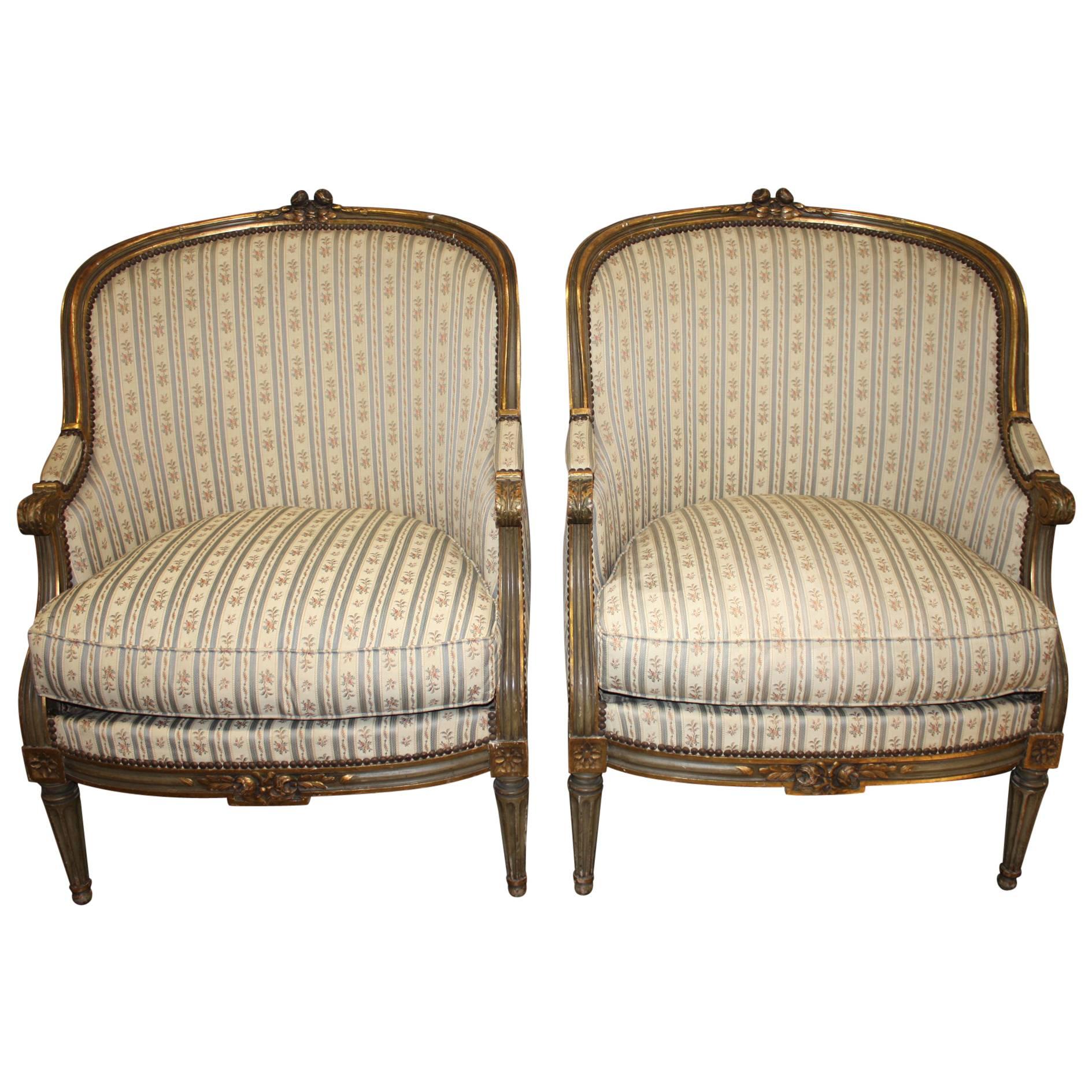 Mid-19th Century French Pair of Bergere Chairs