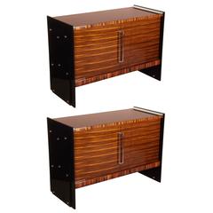 Pair of French Macassar Ebony and Black Plexi Cabinets 12