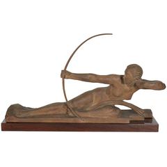 French Art Deco Large Sculpture of an Amazon Signed Bouraine