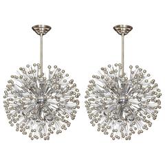 Pair of Mid-Century Sputnik Snowflake Chandeliers in Nickel 3
