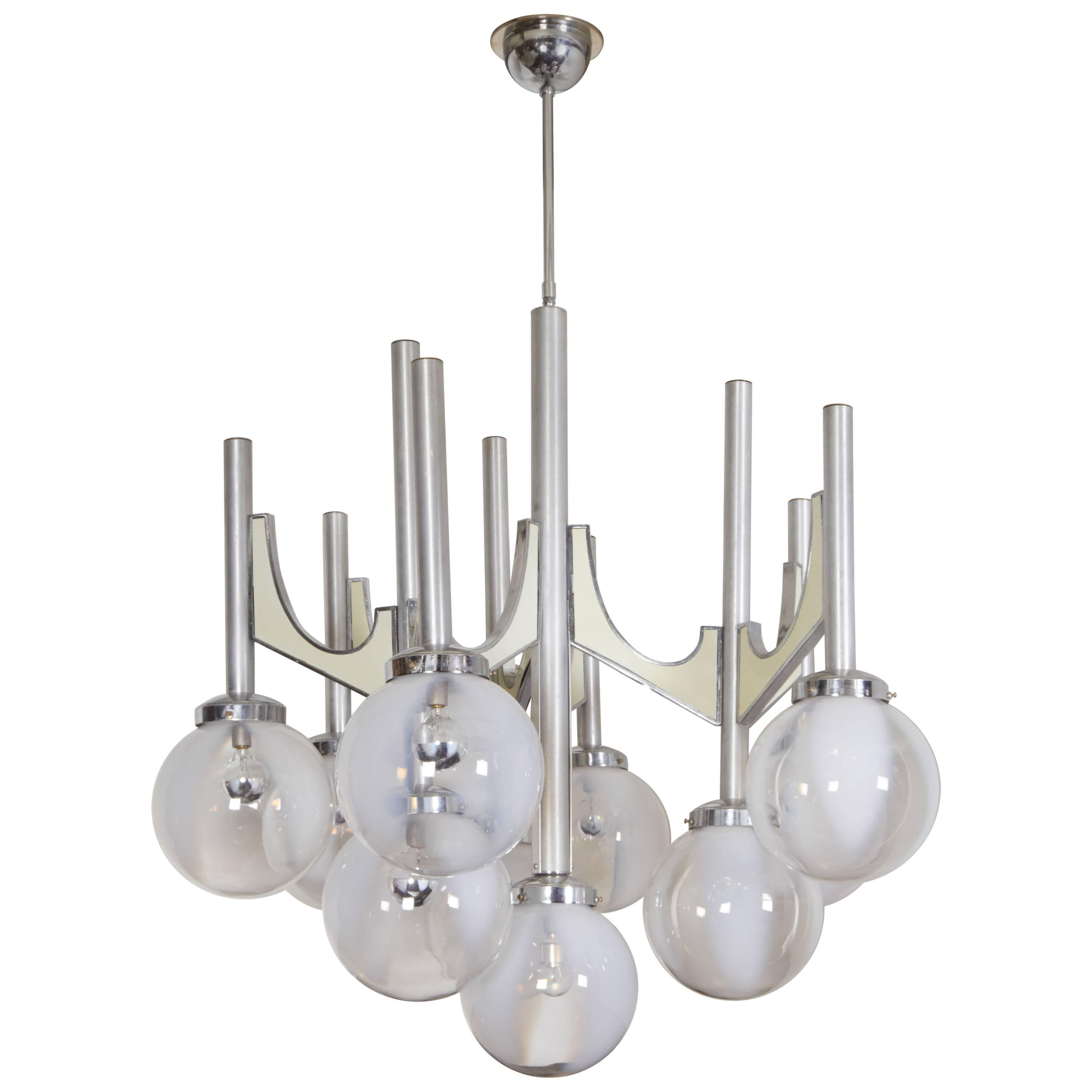 Grande lampadario a dieci luci soffiato a mano italiano della metà del secolo, Fonderal