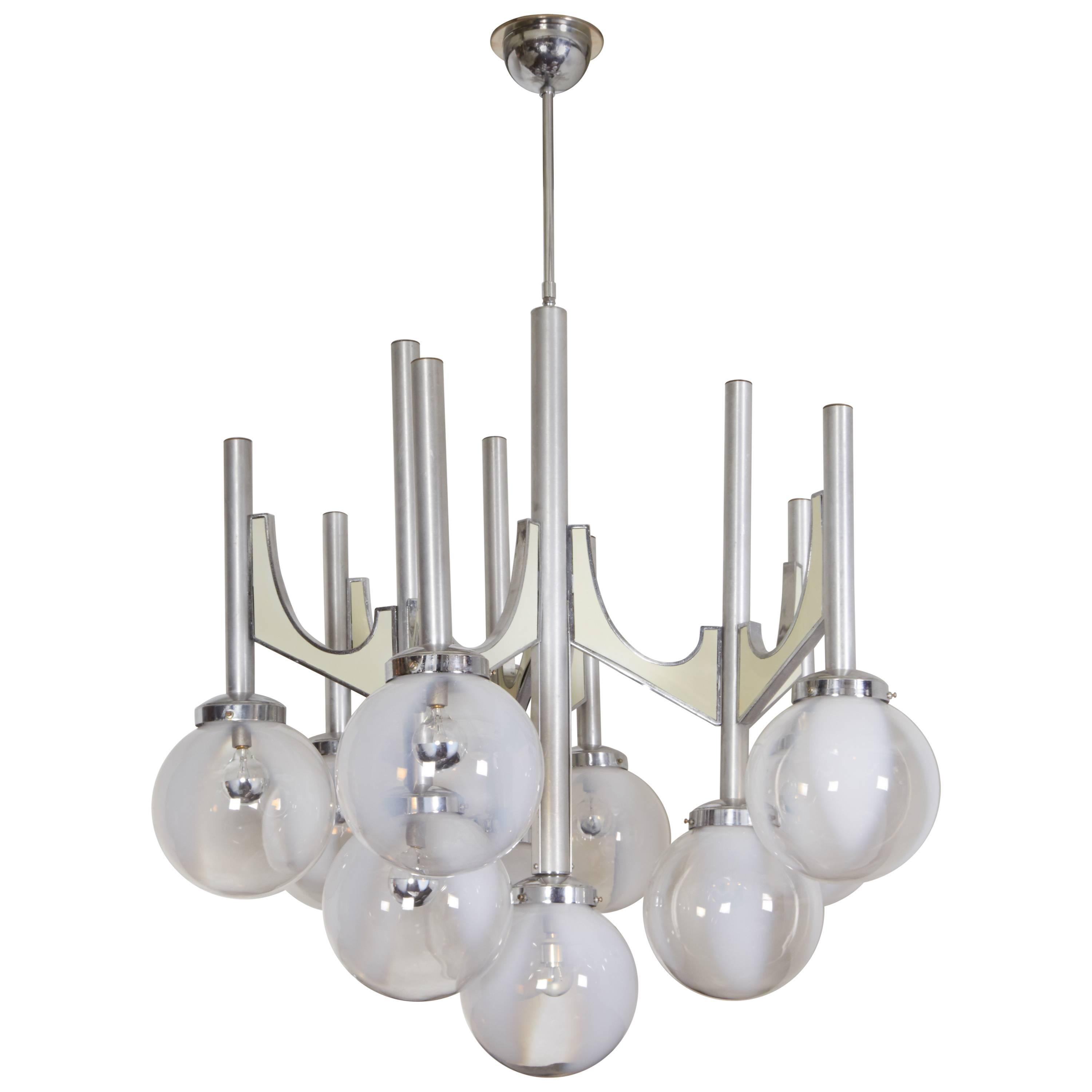 Large Mid-Century Italian Hand Blown Ten-Light Chandelier, Fonderal