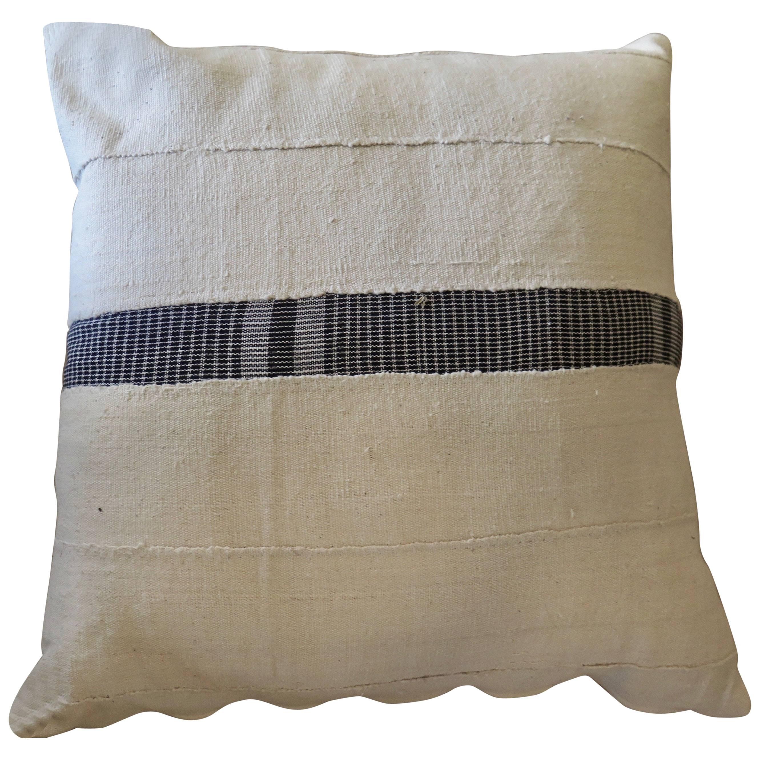 Vintage African Linen Pillows White with Blue Stripe by Haskell For Sale