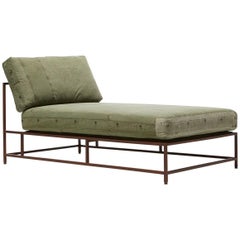 Vintage Military Canvas and Marbled Rust Chaise Longue