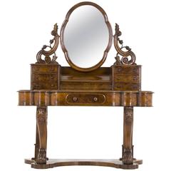 B628 Antique Scottish Victorian Burr Walnut Duchess Dressing Table, Vanity