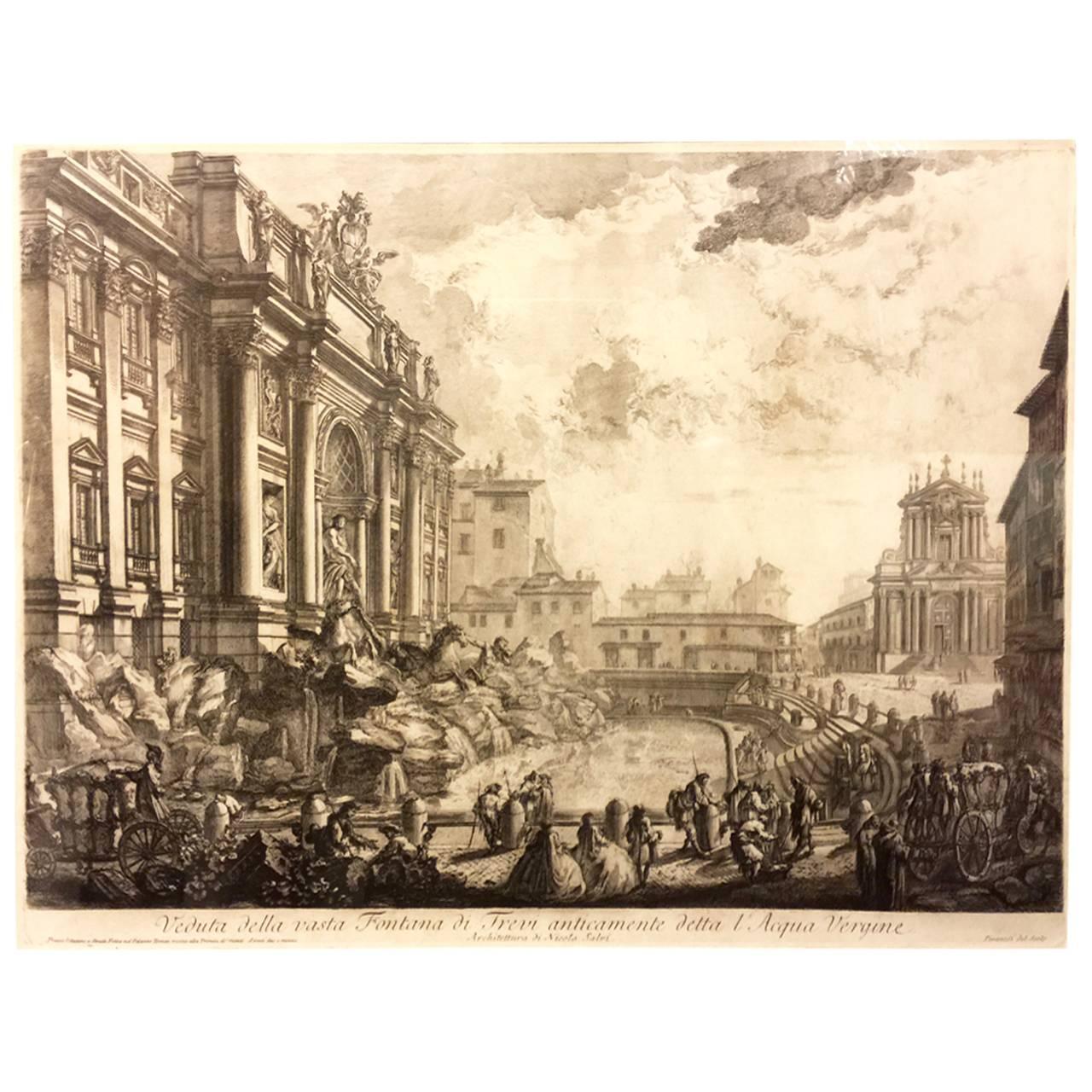 18th Century Giovanni Battista Piranesi Engraving of Trevi Fountain