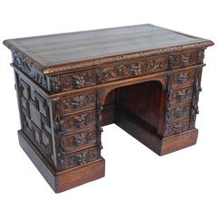 Victorian Carved Oak Kneehole Desk