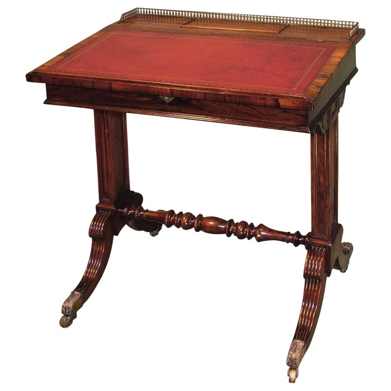 Antique Regency Period Rosewood Writing Desk Of Small Proportions Regency Period Rosewood Writing Desk