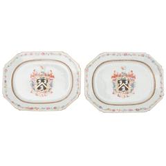 Chinese Export Porcelain Famille Rose Armorial Platters, circa 1750