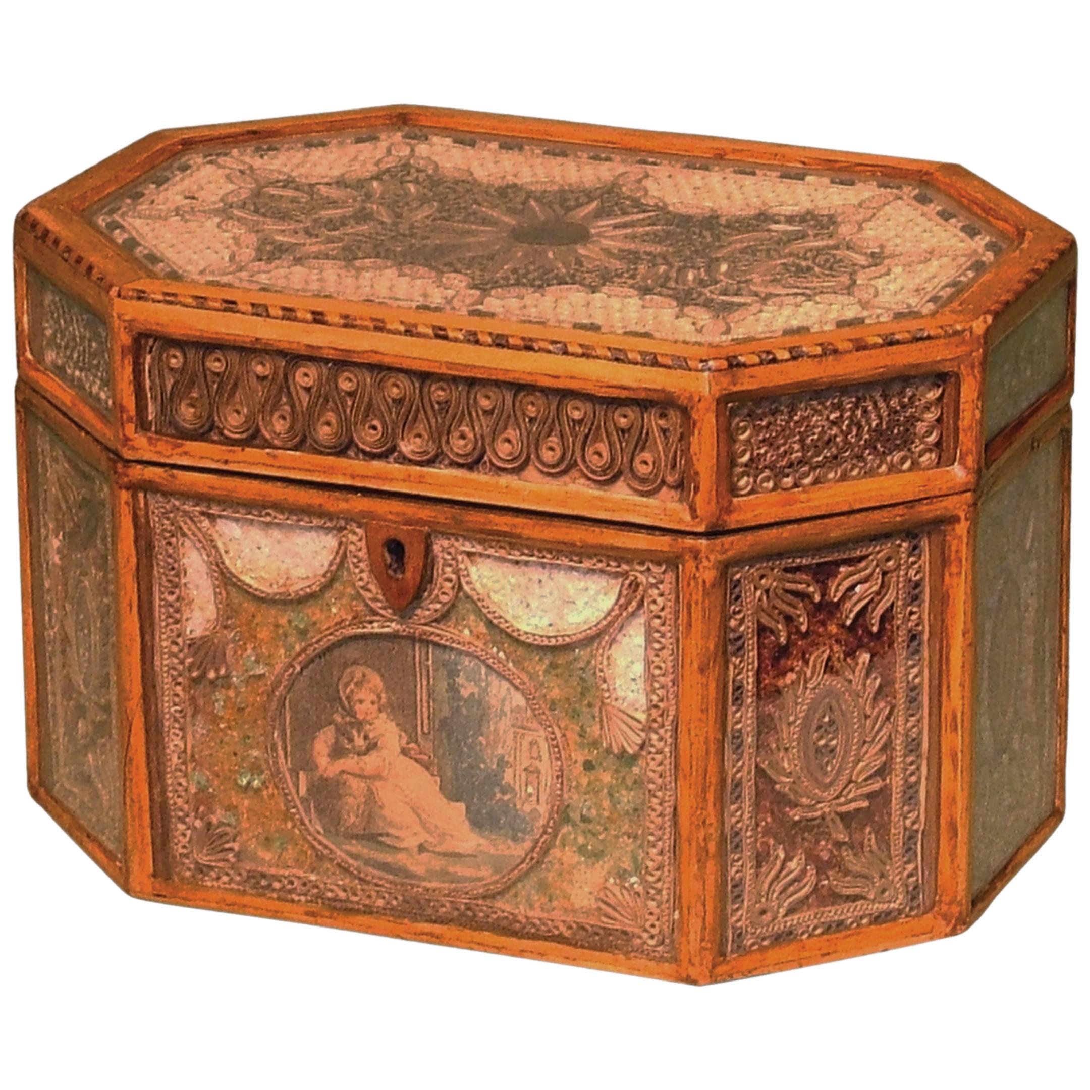 George III Period Octagonal Shaped Scrollwork Tea Caddy