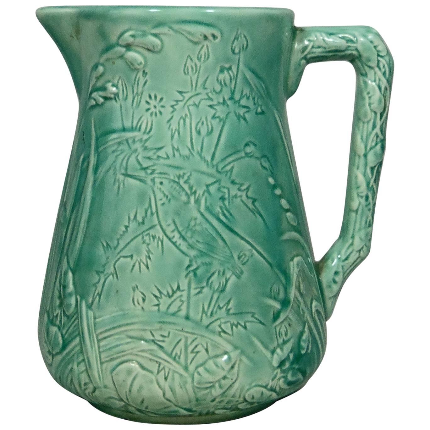 19th French Majolica Turquoise Bird Pitcher