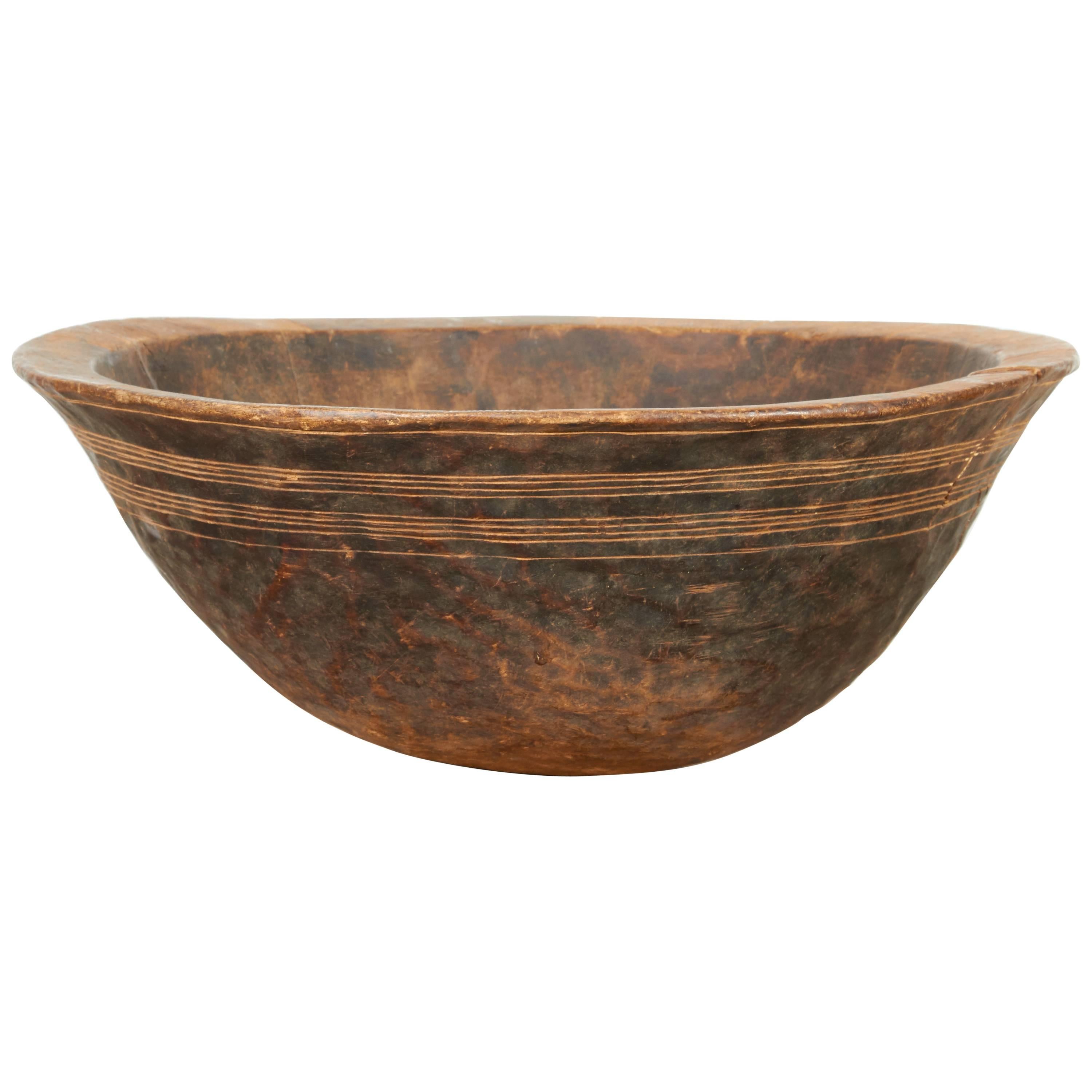 Delicately Carved West African Food Bowl, Great Patina