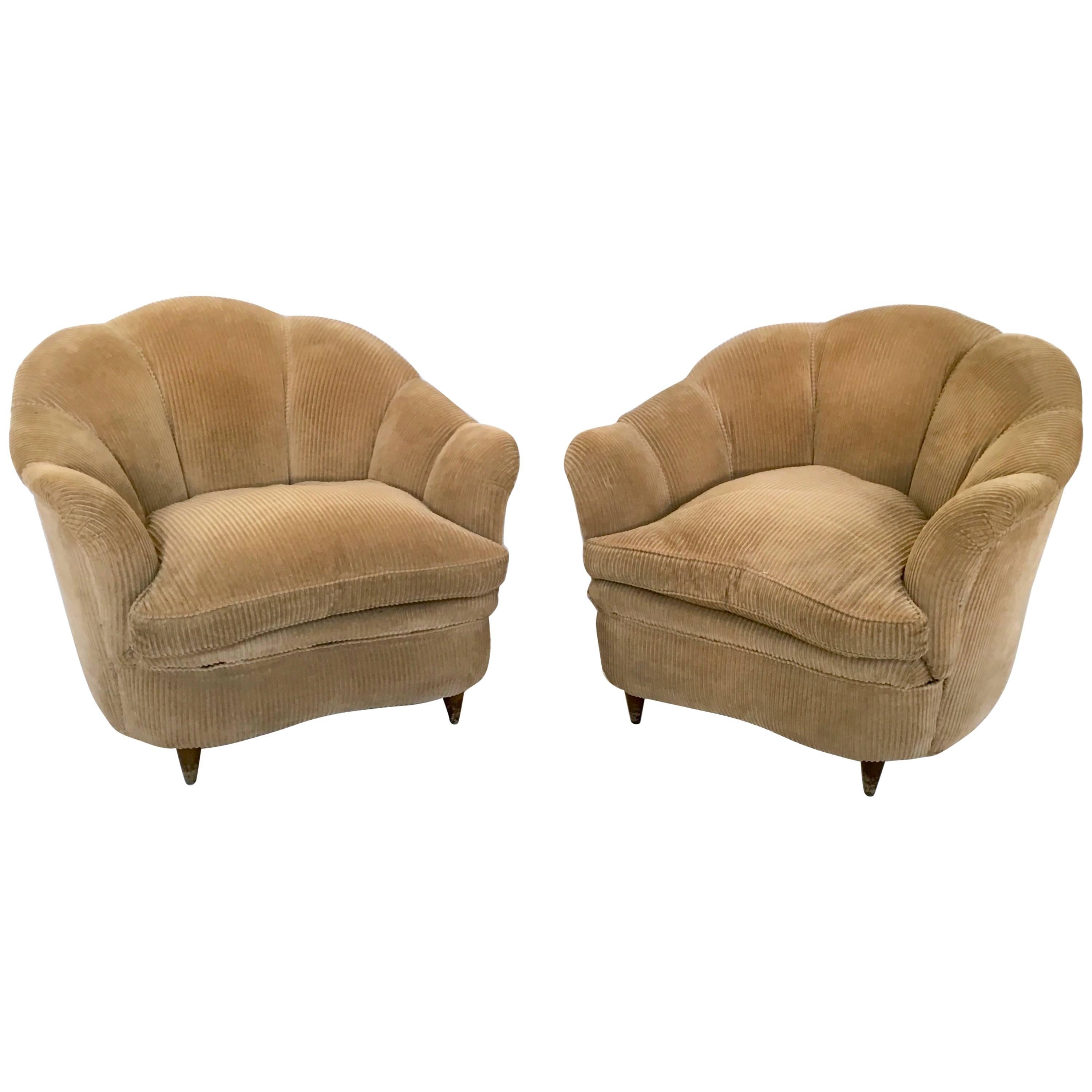 Pair of Italian Velvet Armchairs Attributed to Guglielmo Ulrich, 1940s-1950s