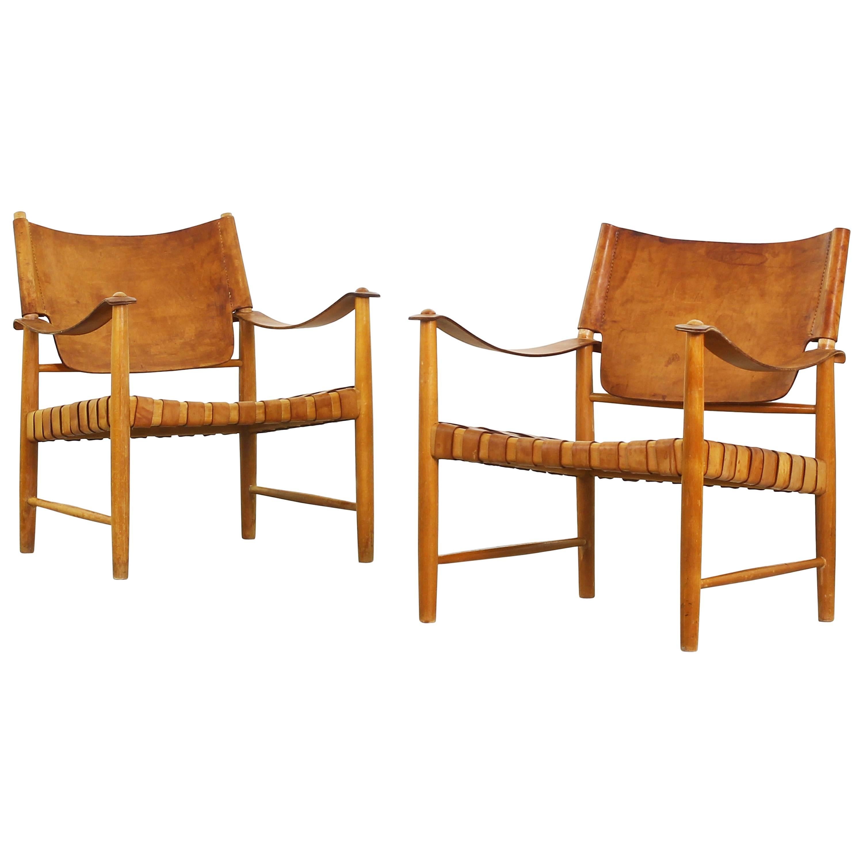 Beautiful Safari Lounge Chairs in the Style of Børge Mogensen, Hans J. Wegner