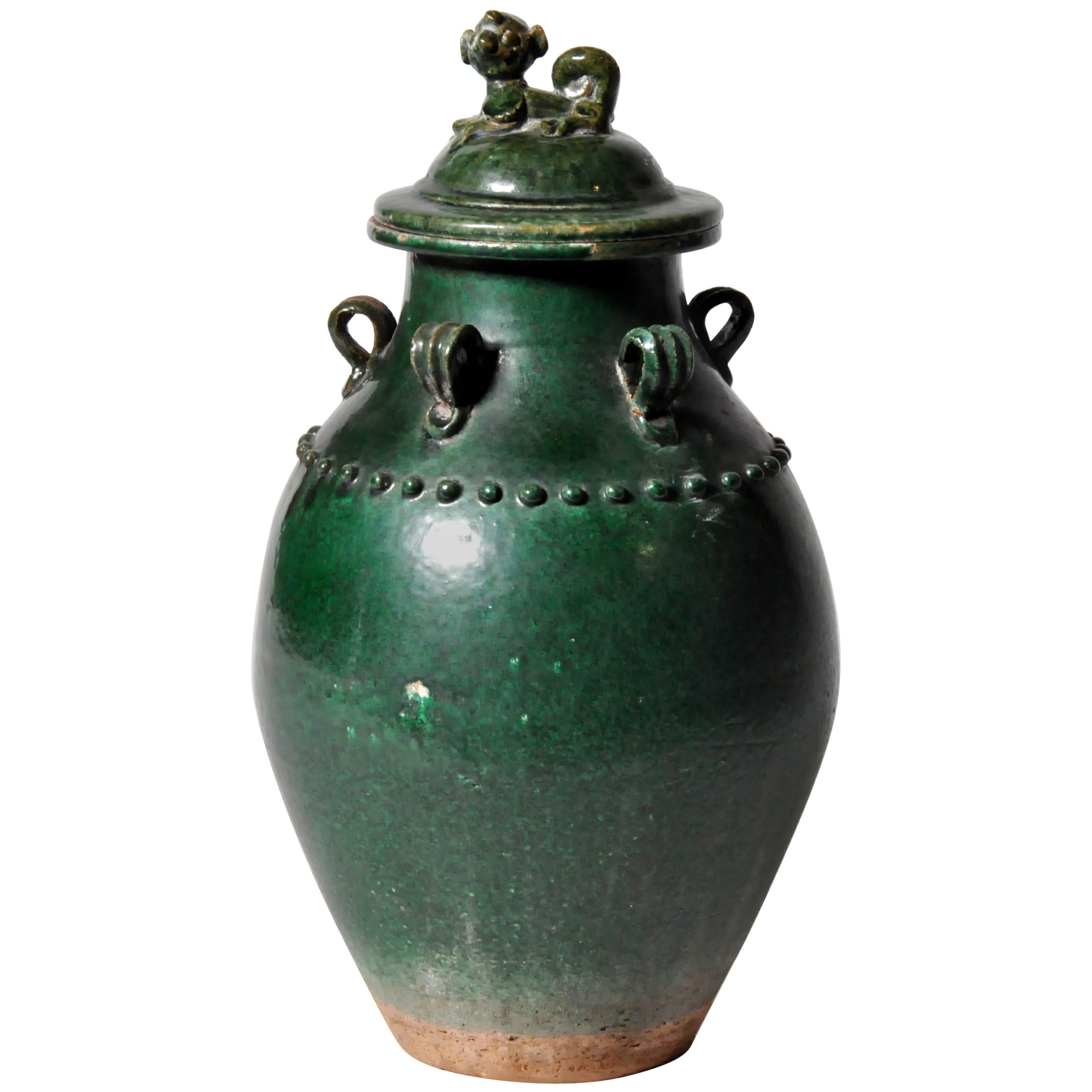 Green Glazed Earthenware with Lid