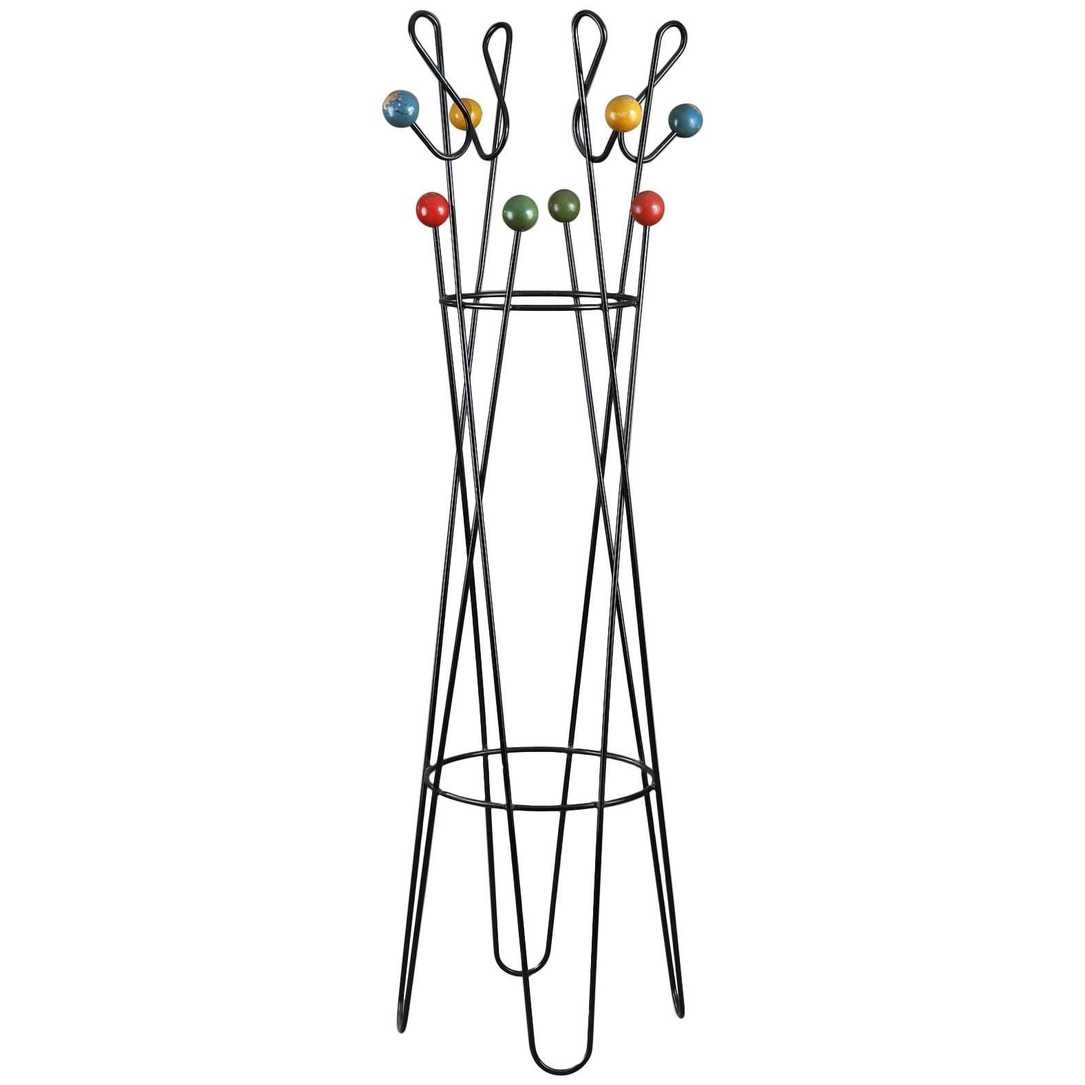 Coat Rack "Treble Clef" in Metal and Wood by Roger Feraud
