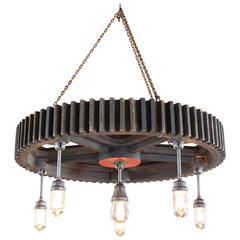Vintage Industrial Chandelier - Pattern EWood & Glass Light Hanging Pendant Lamp 9