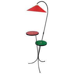 1950s Floor Lamp with Red and Green Gueridons