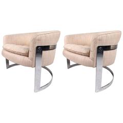 Pair of Milo Baughman Barrel Back Cantilevered Club Chairs 2
