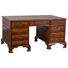 Used George III Style Burl Walnut Partners Desk Handmade in England