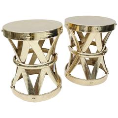 Pair of Sarreid Style Polished Brass Garden, Side Tables
