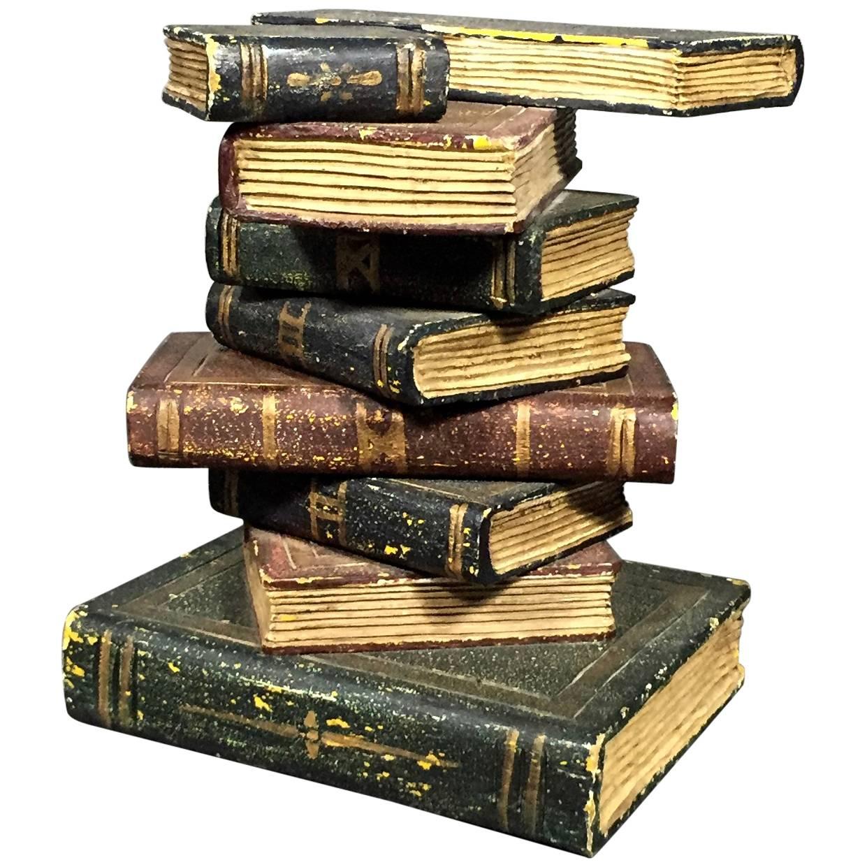 Faux Stacked Book Sculptural Wood Side Table