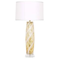Mid-century Modern Murano Glass Lamp with White Ribbon Swirls