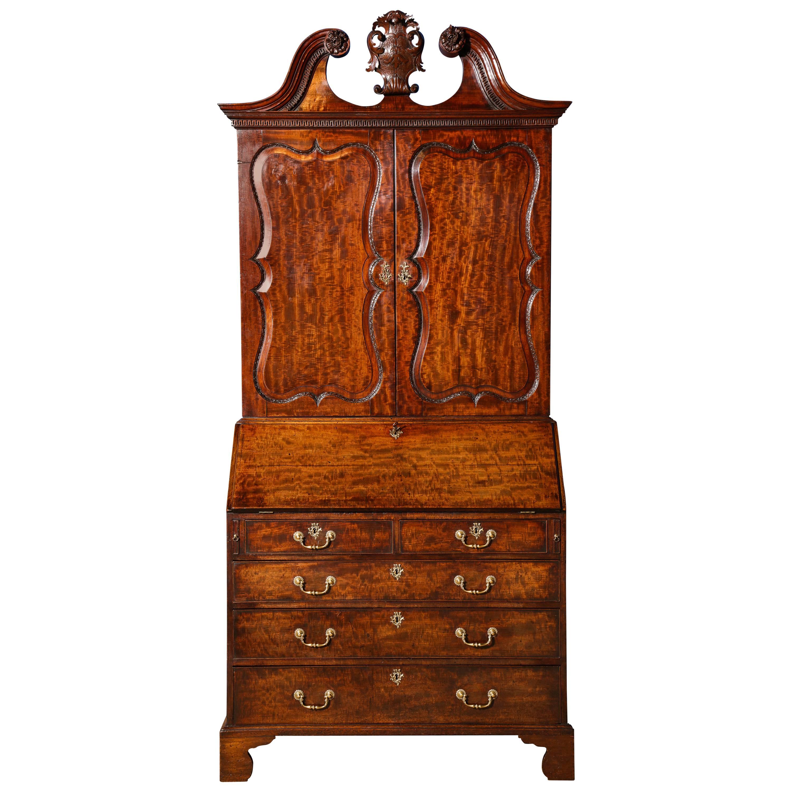 George II Mahogany Bureau Bookcase, Attributed to Giles Grendey, circa 1740 For Sale