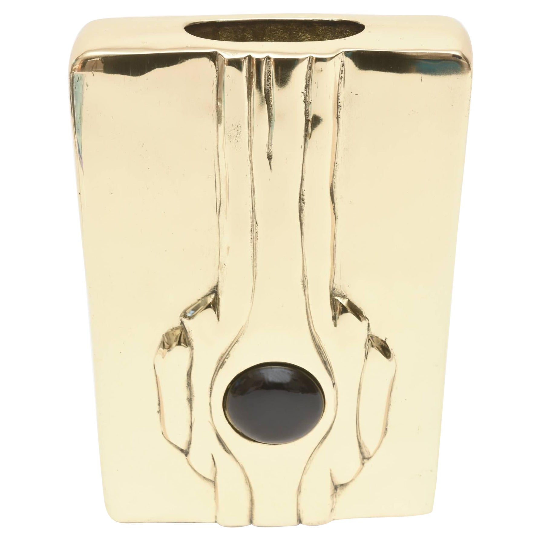 Brass, Black Resin Modernist Mid-Century Modern Vase, Vessel, Object Sculpture For Sale