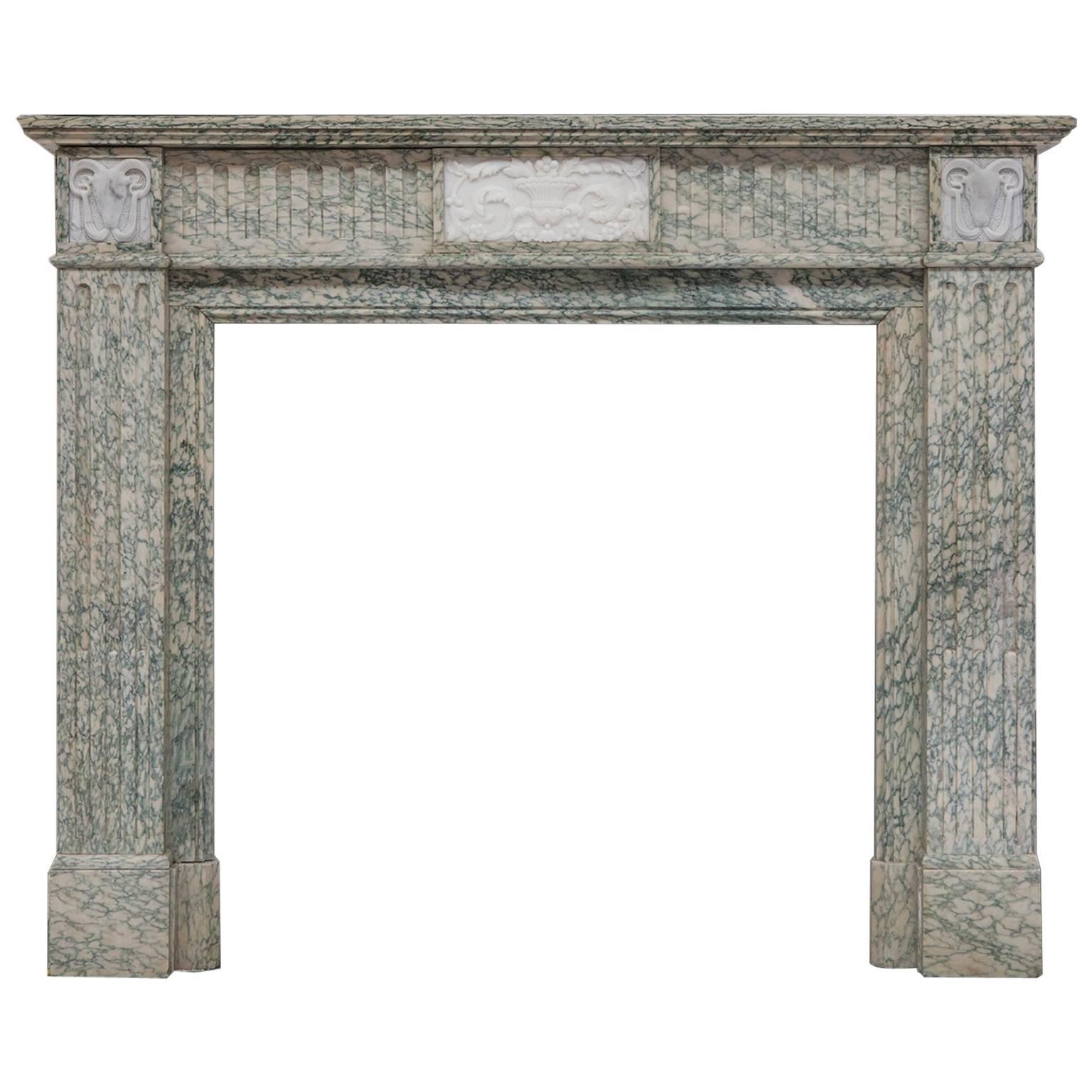 19th Century Neoclassical Louis XVI Fireplace Mantel In Campam Vert Marble