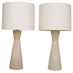 Pair of 1950s Barovier e Toso Gold Leaf White Glass Lamps Pair of 1950s Barovier e Toso Gold Leaf White Glass Lamps