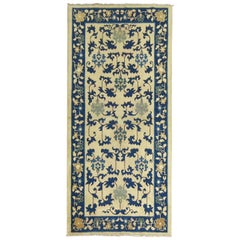 Antique Ivory Blue Chinese 20th Century Throw Rug