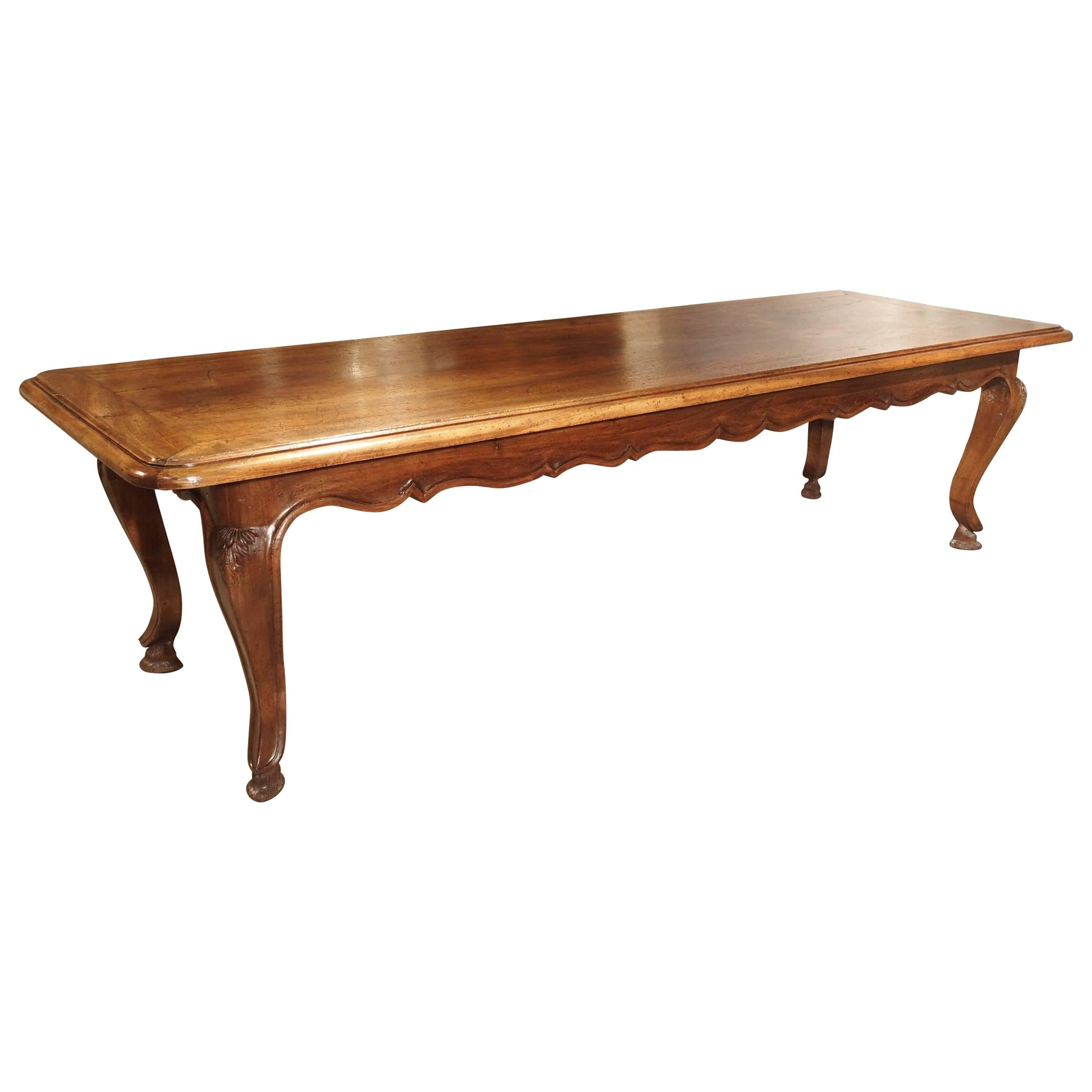 Unusual Antique French Walnut Wood Dining Table, Mid-1800s