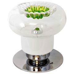 Italian Mid-Century Modern Murano Green Stalagmite Glass & Chrome Table Lamp
