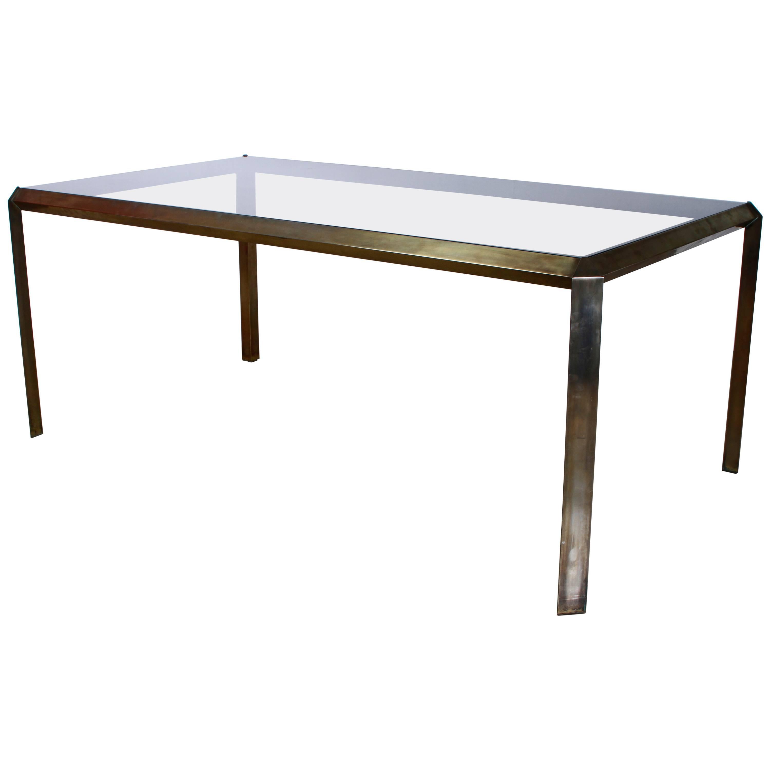 Belgo Brass Chromed Dining Table with Smoked Glass Top