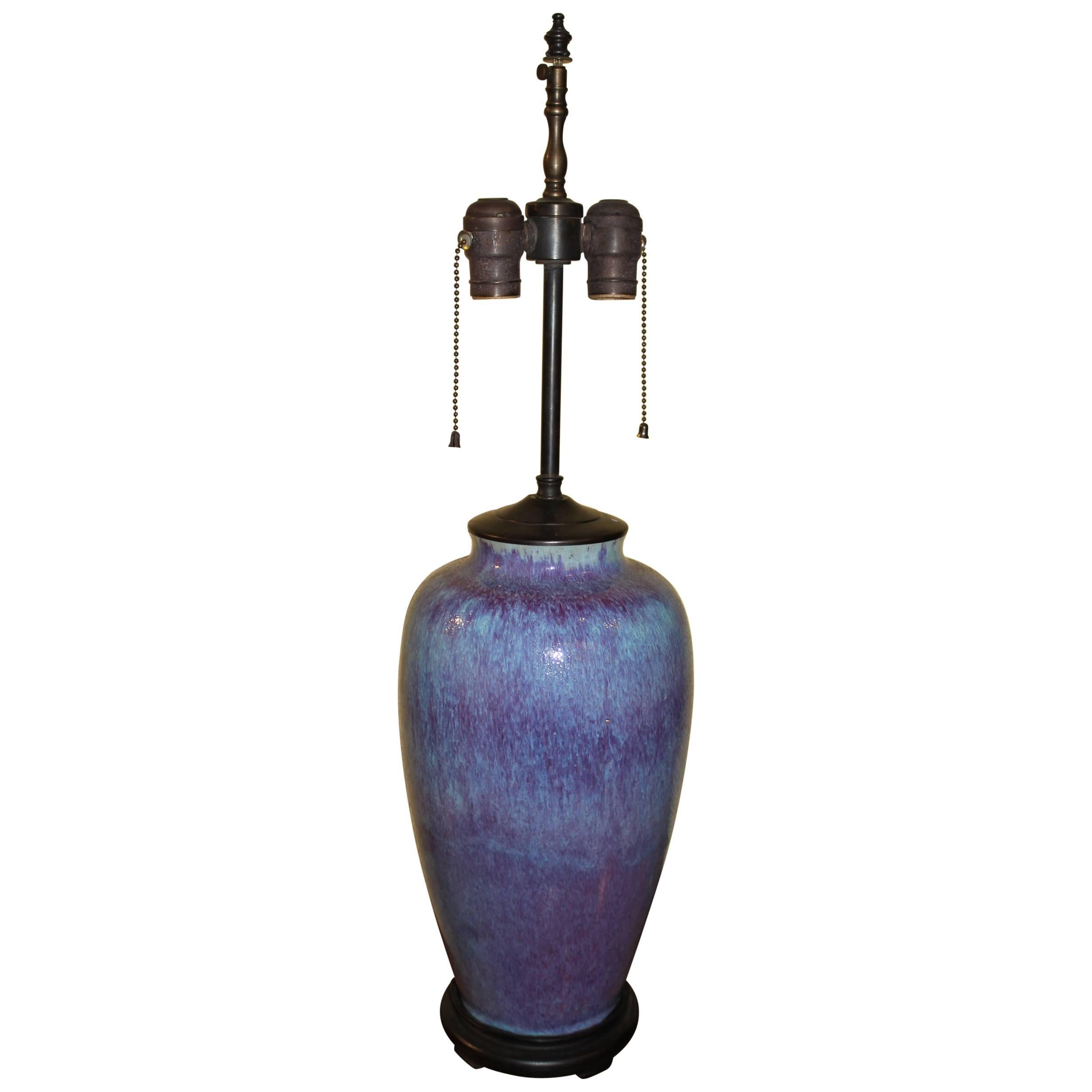 Chinese Flambe Glazed Vase Lamp