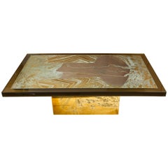 Stunning Acid Etched Brass Coffee Table "Abstraction" by Armand Jonckers