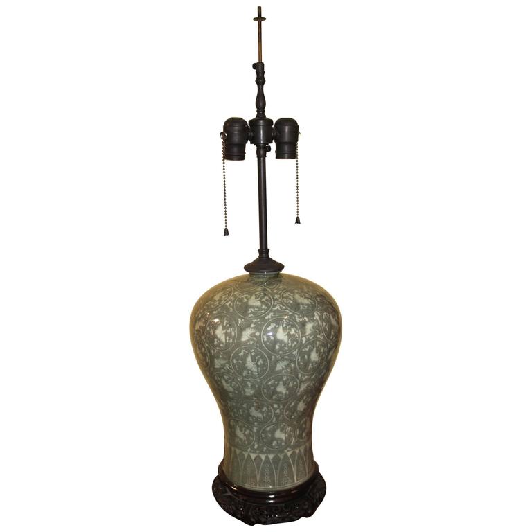 19th Century Korean Celadon Meiping Vase Lamp in Meiping Form at 1stDibs