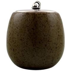 Erik Rahr for Saxbo, Ceramic Pot with Lid in Silver, 1940s-1950s