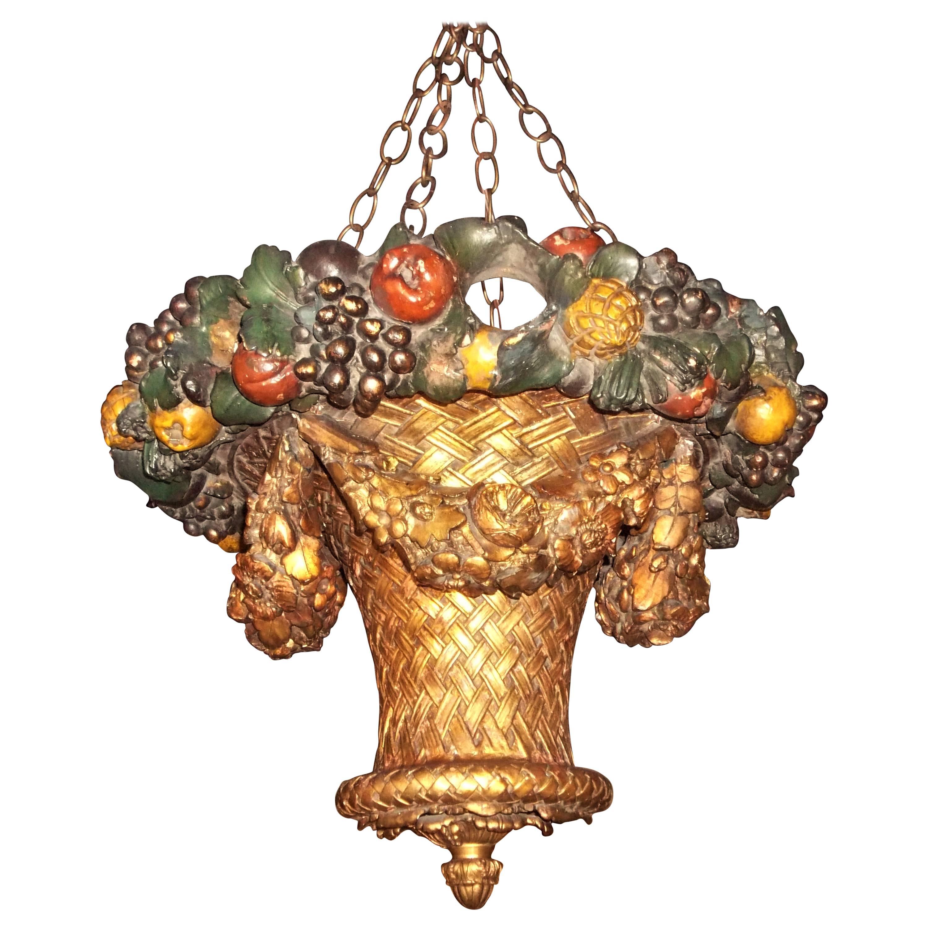 Gilt and Painted  Hanging Pendant Basket Chandelier Uplight Lantern
