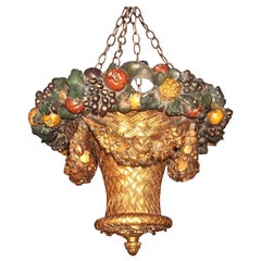 Gilt and Painted  Hanging Pendant Basket Chandelier Uplight Lantern 