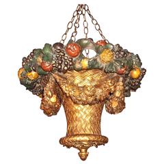Gilt and Painted Uplight Hanging Basket Chandelier Lantern 3