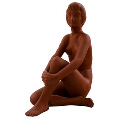 Gmundner Ceramics, Austria, Figure of Naked Woman in Red Clay