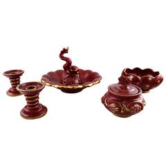 Collection of 'Red Rubin' Ceramics with Red Glaze with Gold, Upsala-Ekeby, Gefle