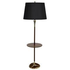 Walnut and Brass Floor Lamp with Floating Table by Laurel Lamp Company 8