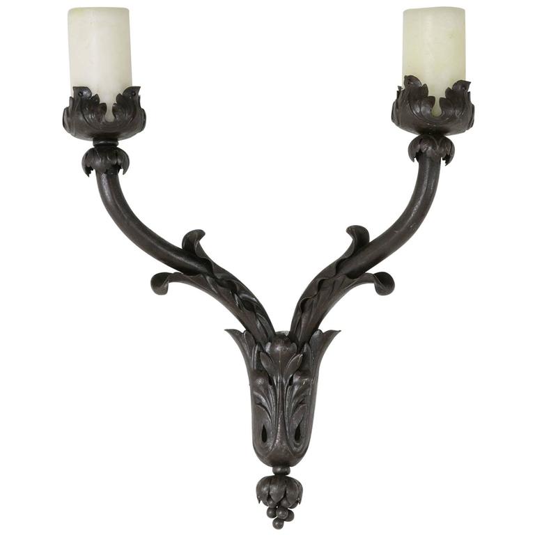 20th Century, Large French Cast Iron Wall Sconce for Two ... 20th Century, Large French Cast Iron Wall Sconce for Two ... on Iron Wall Sconces For Candles id=94530