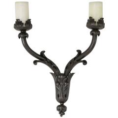 20th Century, Large French Cast Iron Wall Sconce for Two Pillar Candles