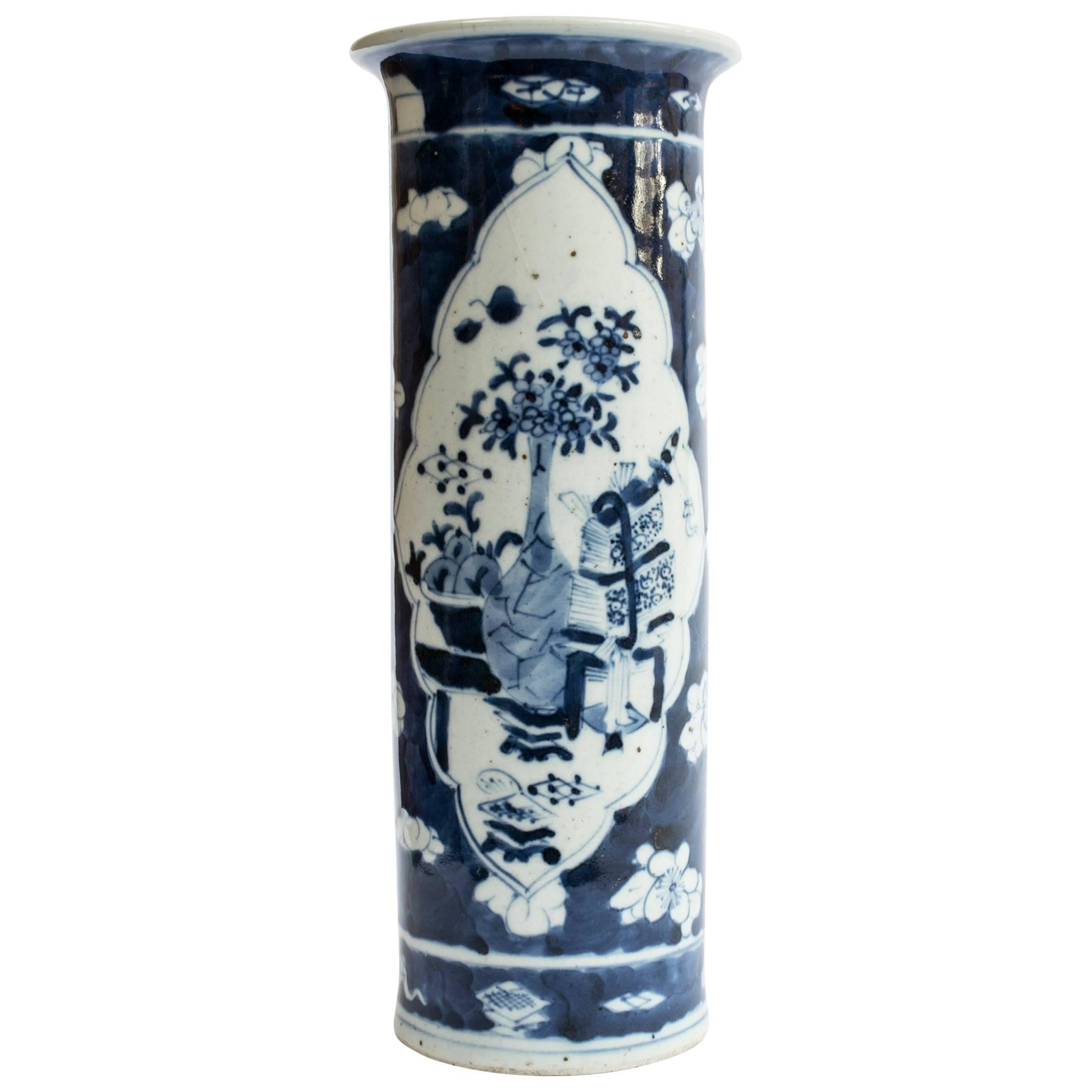 Republic Period Chinese Blue and White Vase with Flared Rim